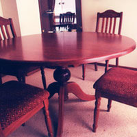 Traditional Style Jarrah Dining Table &amp; 4 Chairs. Features Turned Centre Column. 